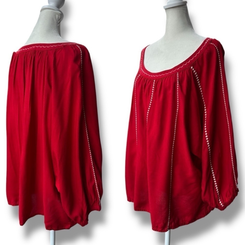 Ariat Ali Red Embroidered Peasant Blouse | Size Large - Picture 4 of 11